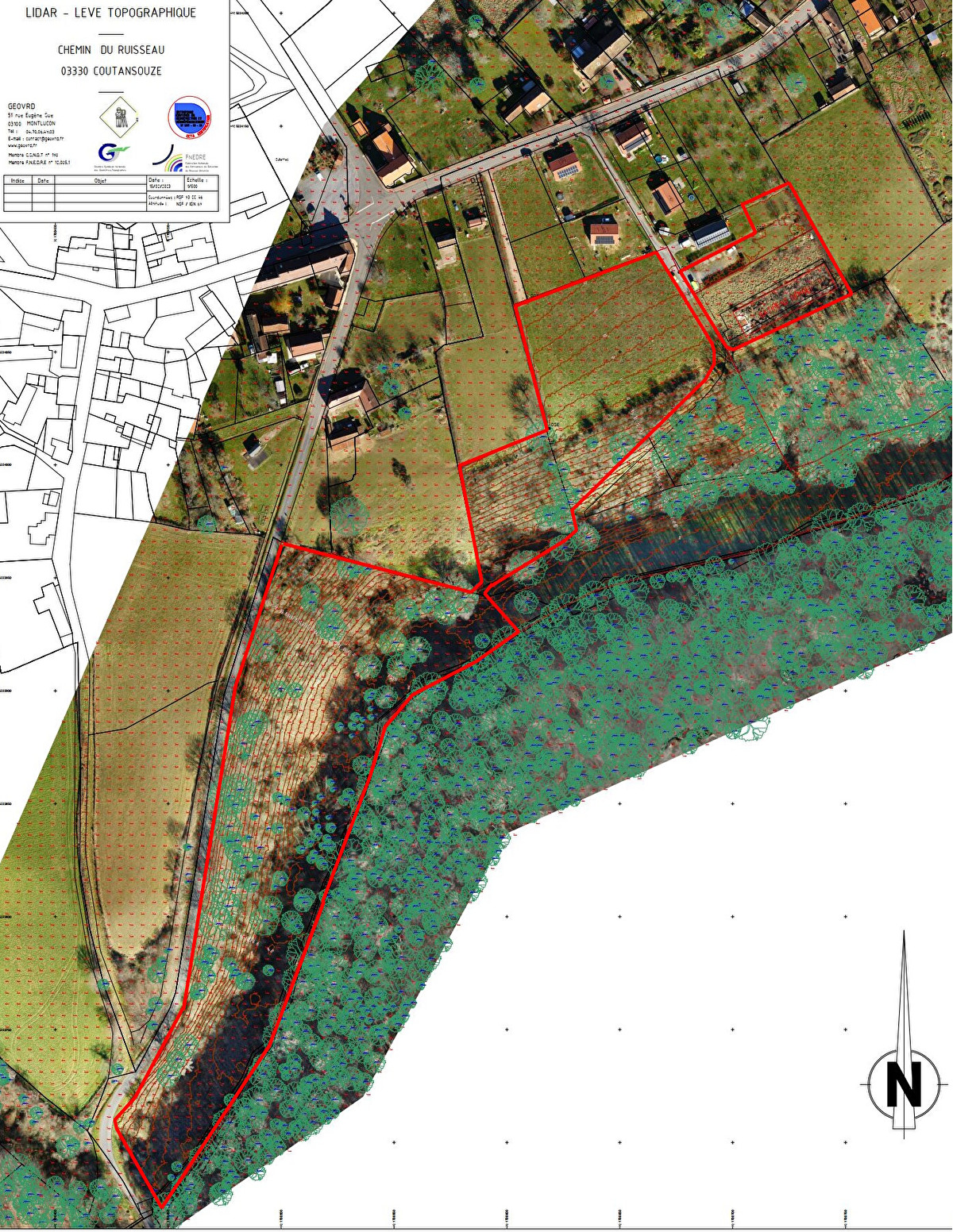 Vue aérienne LIDAR des terrains de l'écolieu